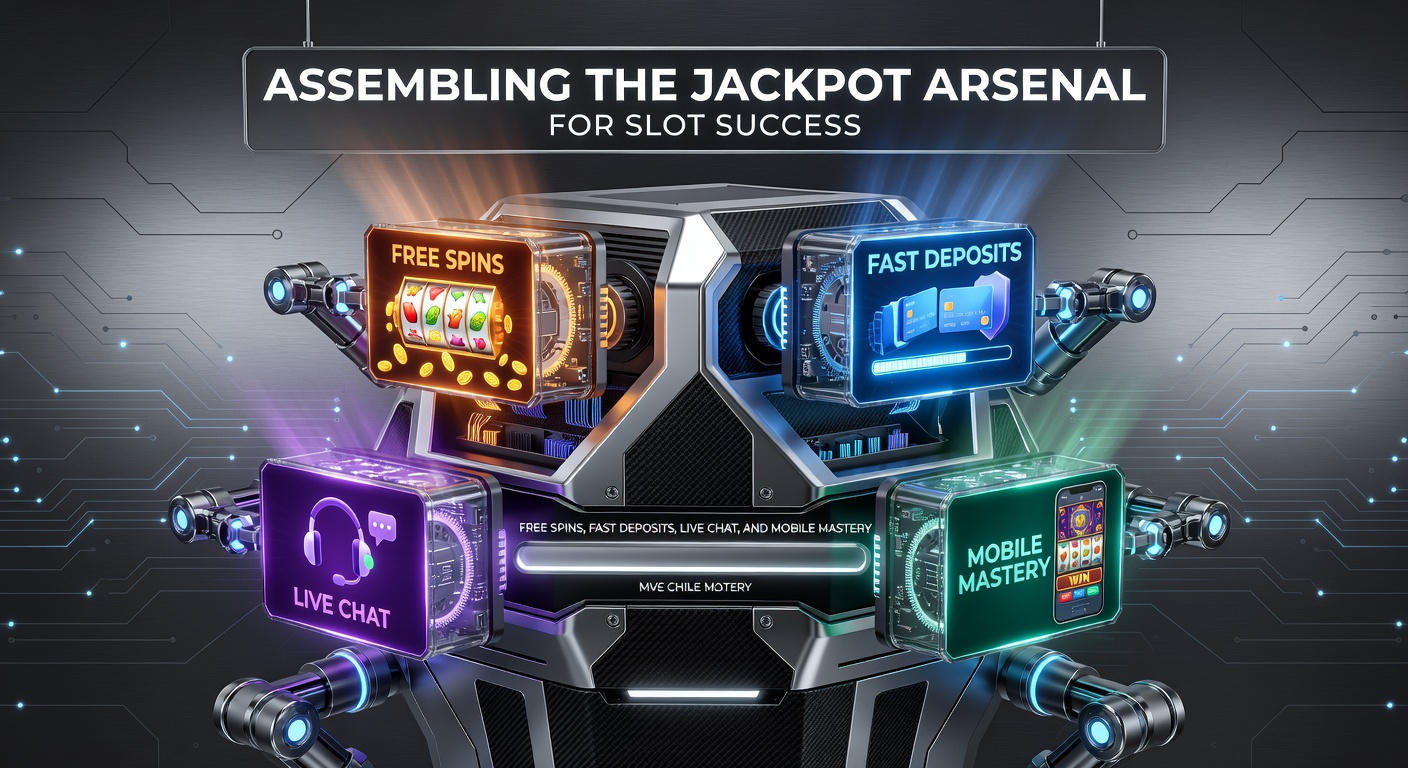 Speler richt jackpotwapens in met mobiele slotinterface, gratis spins en live chat icoontjes zichtbaar op scherm