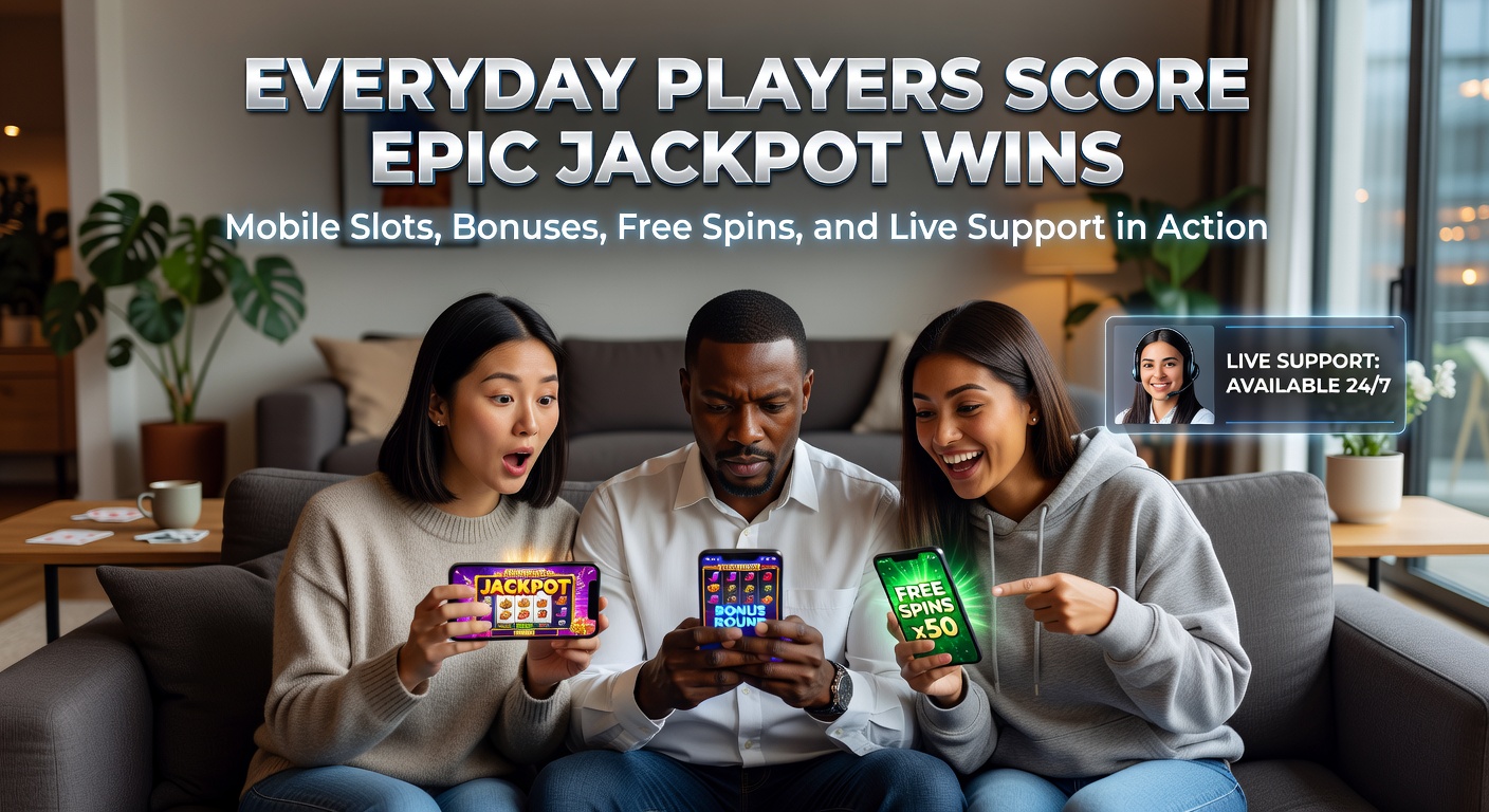 Een enthousiaste speler viert een jackpotwinst op een mobiel slotspel, met confetti en glowing schermen op de achtergrond