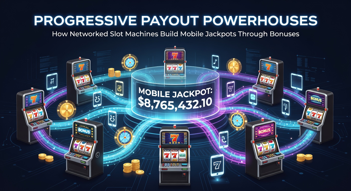 Mobiel scherm met exploderende jackpot, bonuswheels en networked slots in een casino-omgeving