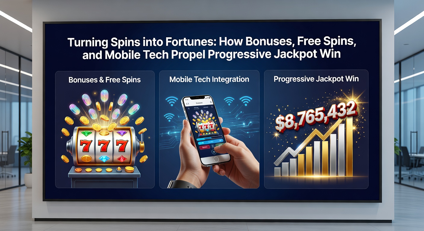 Mobiele telefoon toont een reeks gratis spins op een progressieve slot, met een snel stijgende jackpotmeter en bonusfeatures geactiveerd
